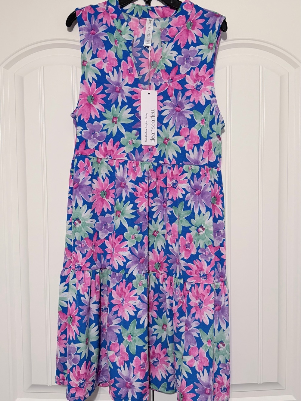 Dear Scarlett Blue Floral Tiered Sundress with Pink & Purple Blooms
